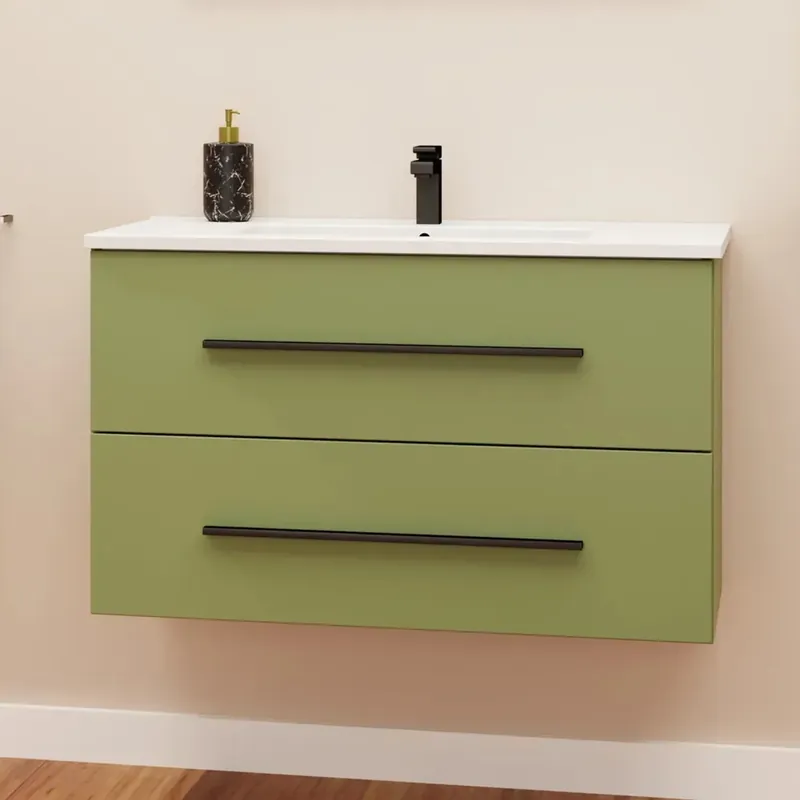 Voordeelprijs Mobile bagno base sospesa Mary 2 cassetti lavabo in ceramica 91x46 cm verde