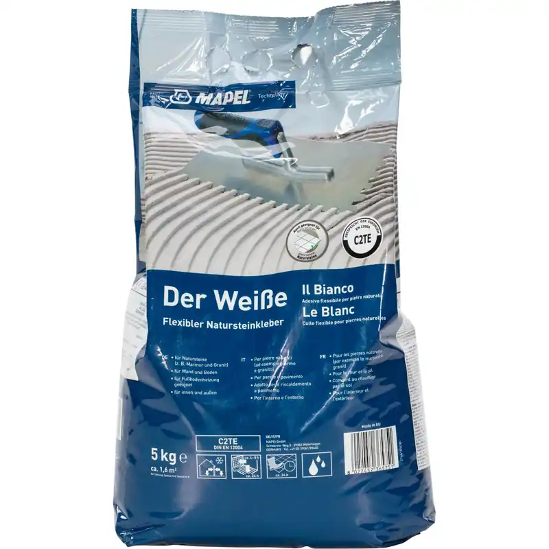 Adesivo flessibile per pietre naturali Il Bianco C2TE 5 kg Gratis Retour