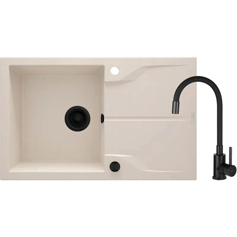 Premium Lavello 1 vasca gocciolatoio Idrostile Florida con rubinetto 490x194 mm Beige