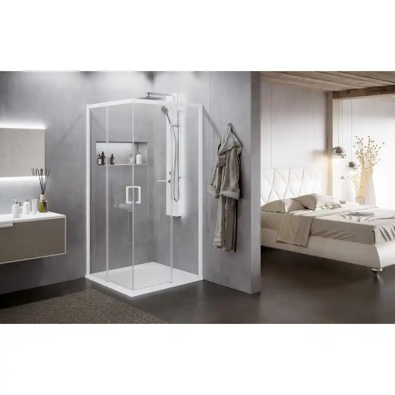 Dagaanbieding ZEPHYROS 2.0 A - ANGOLO 2 ANTE SCORREVOLI + 2 FISSE PROFILO CROMATO CRISTALLO TRASPARENTE