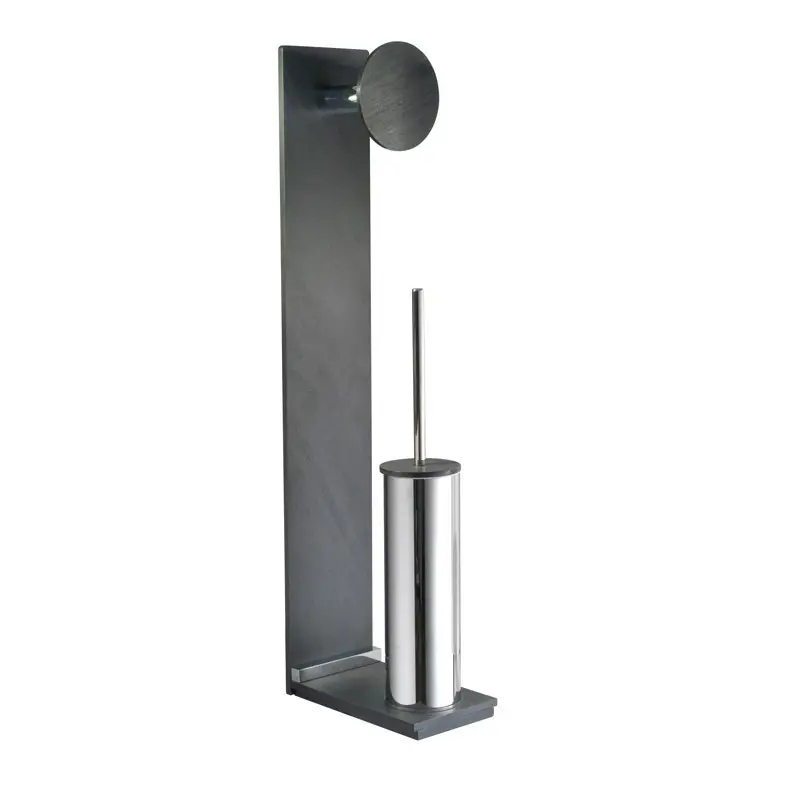 Premium ZEN PIANTANA PORTA SCOPINO IN METALLO + PORTA ROTOLO -ARDESIA
