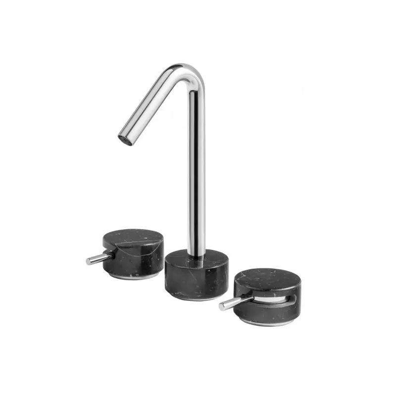 MARMO MISCELATORE LAVABO TRE FORI A BOCCA ALTA NERO Aanbieding
