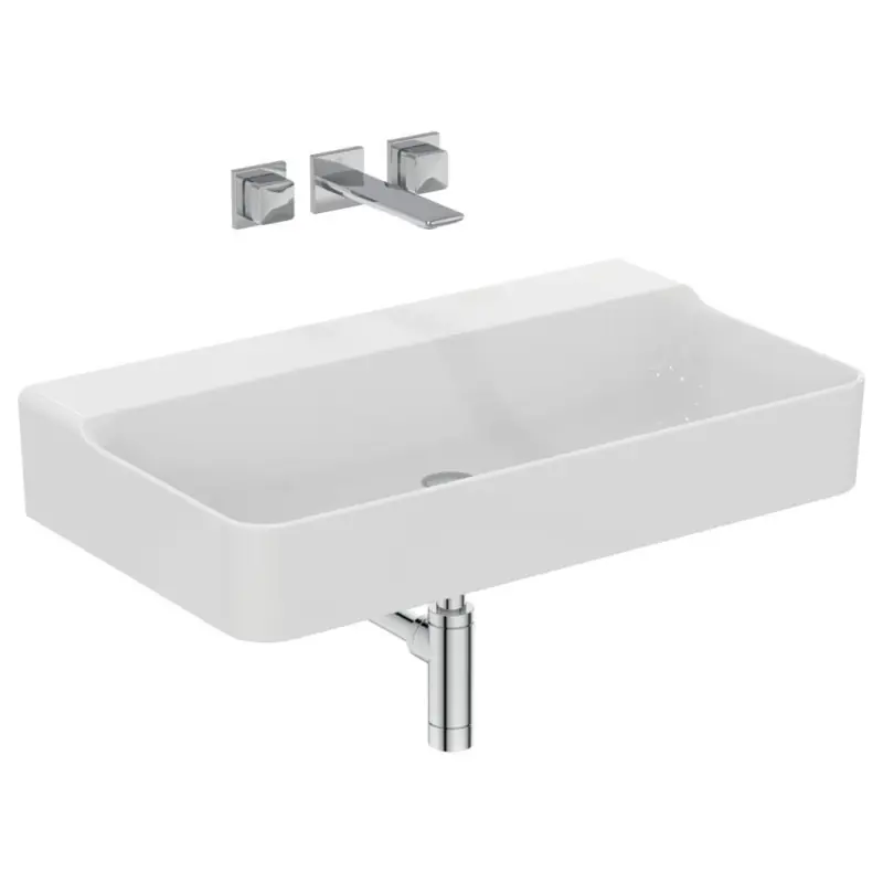 CONCA LAVABO DA APPOGGIO RETTANGOLARE 800X450 MM S/TROPPOPIENO E SENZA FORI Beperkt Aanbod