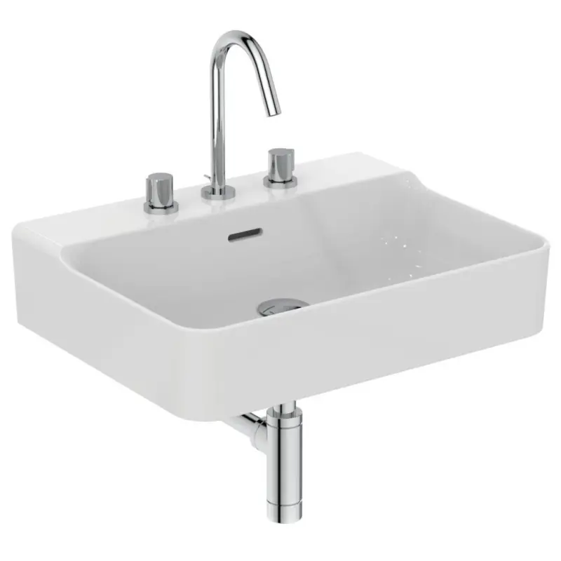 CONCA LAVABO RETTANGOLARE 600X450 MM C/TROPPOPIENO E 3 FORI Populair